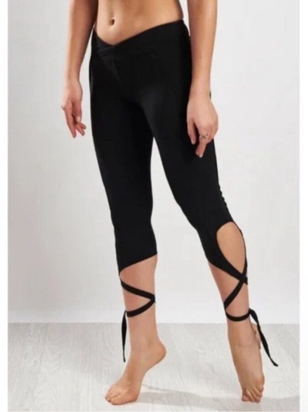 FP Movement by Free People Black Crisscross Tie Capri Leggings